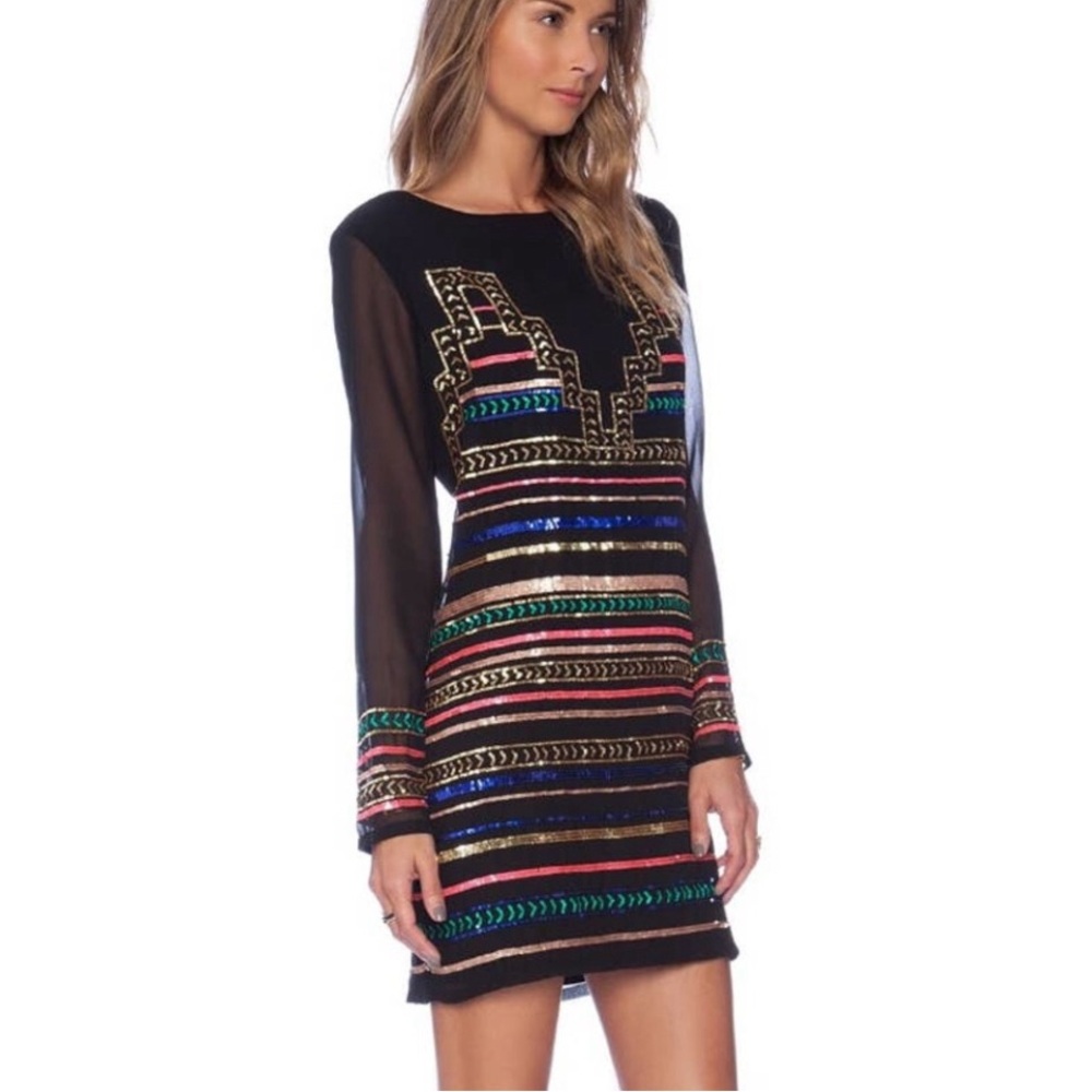 New! Mara Hoffman Black Mini Sequin‎ Sheath Dress Long Sleeve Sz Small $356